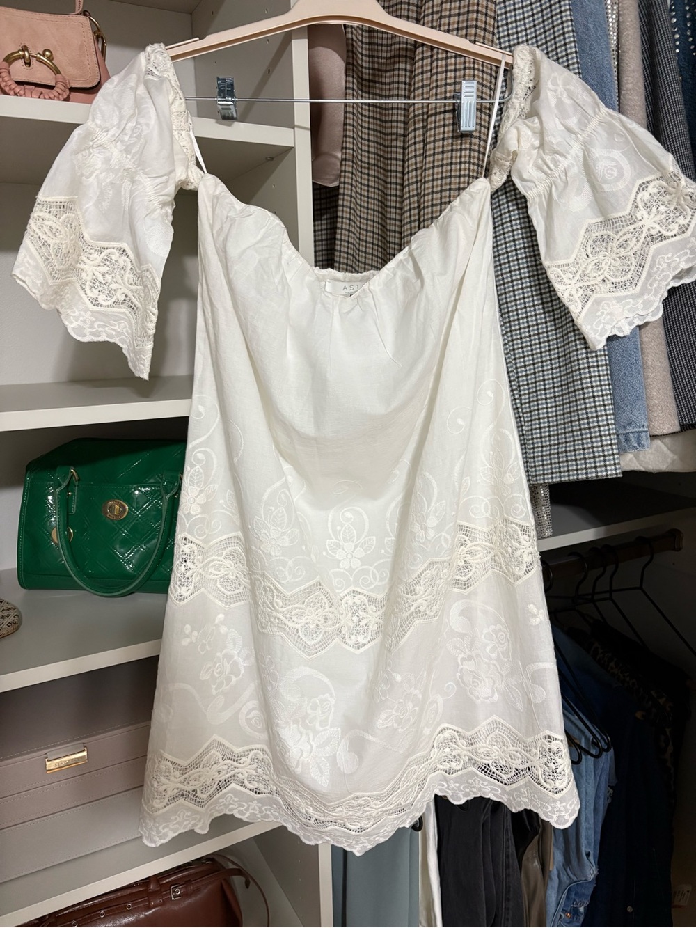 ASTR the Label White Embroidered Lace Off-Shoulder Dress